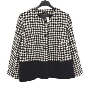 NEW Talbots Blazer Womens 24W Jacket Black White Houndstooth Colorblock Wool